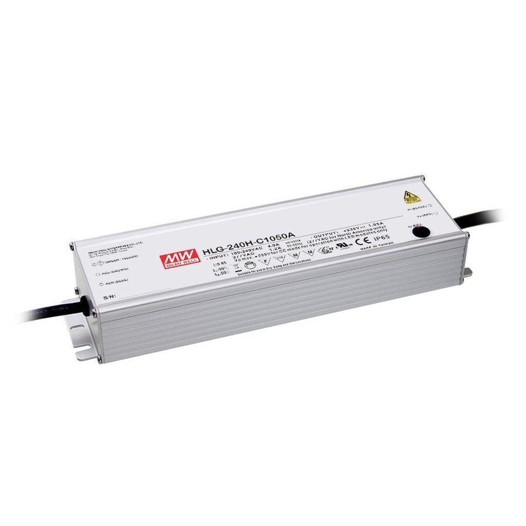 MEAN WELL HLG-240H-C700A AC-DC Single output LED driver Constant Current (CC) with built-in PFC; Output 357Vdc at 0.7A; IP65; Cable output; Adjust CC with Potentiometer