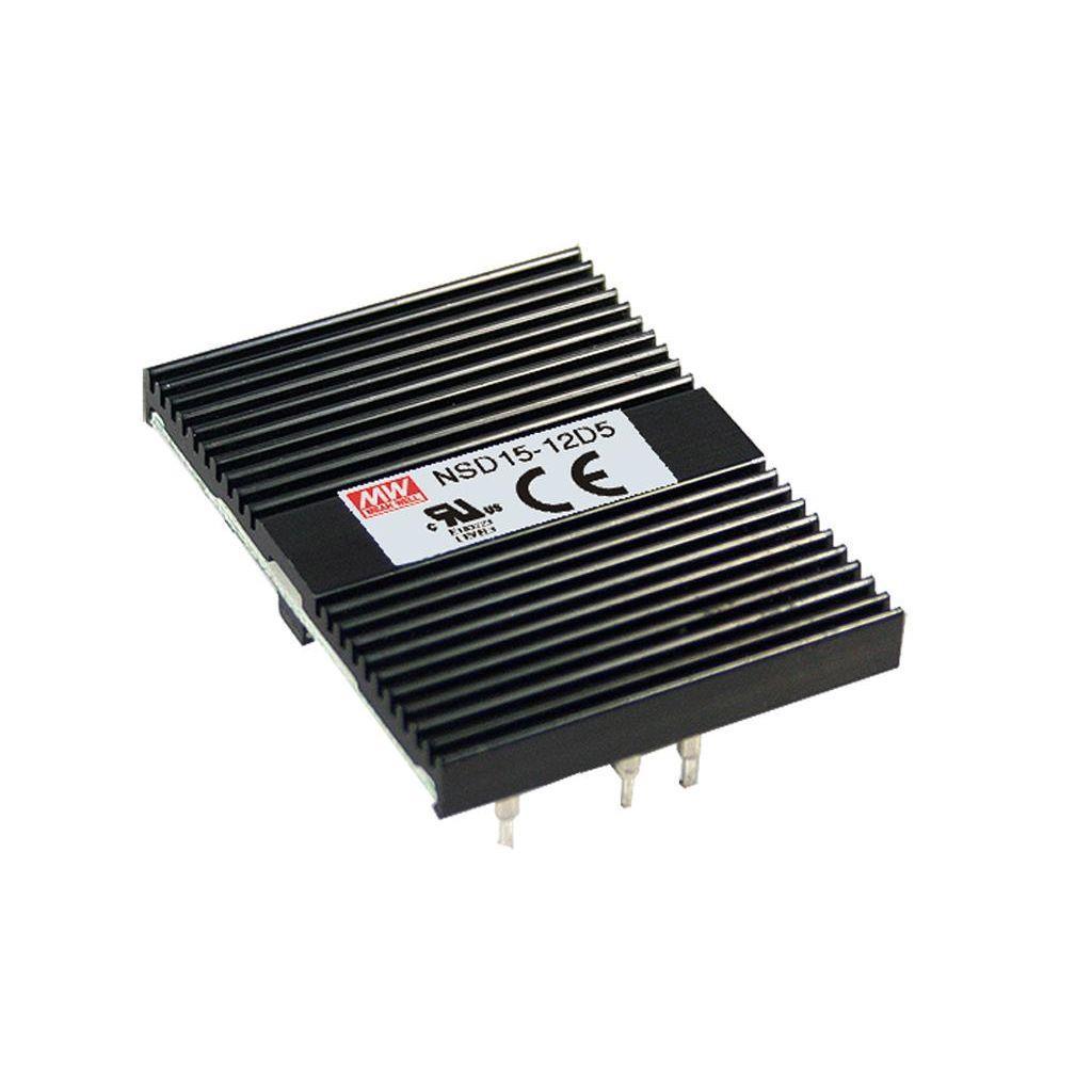 MEAN WELL NSD15-48D5 DC-DC Converter Open frame; Input 18-72Vdc; Output +-5Vdc at 1.5A