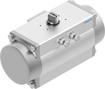 Festo 8048140 semi-rotary drive DFPD-300-RP-90-RS60-F0710 single-acting, rack and pinion design, connection pattern to NAMUR VDI/VDE 3845 for mounting solenoid valves, position sensors and positioners, standard connection to fitting ISO 5211. Size of actuator: 300, Fla