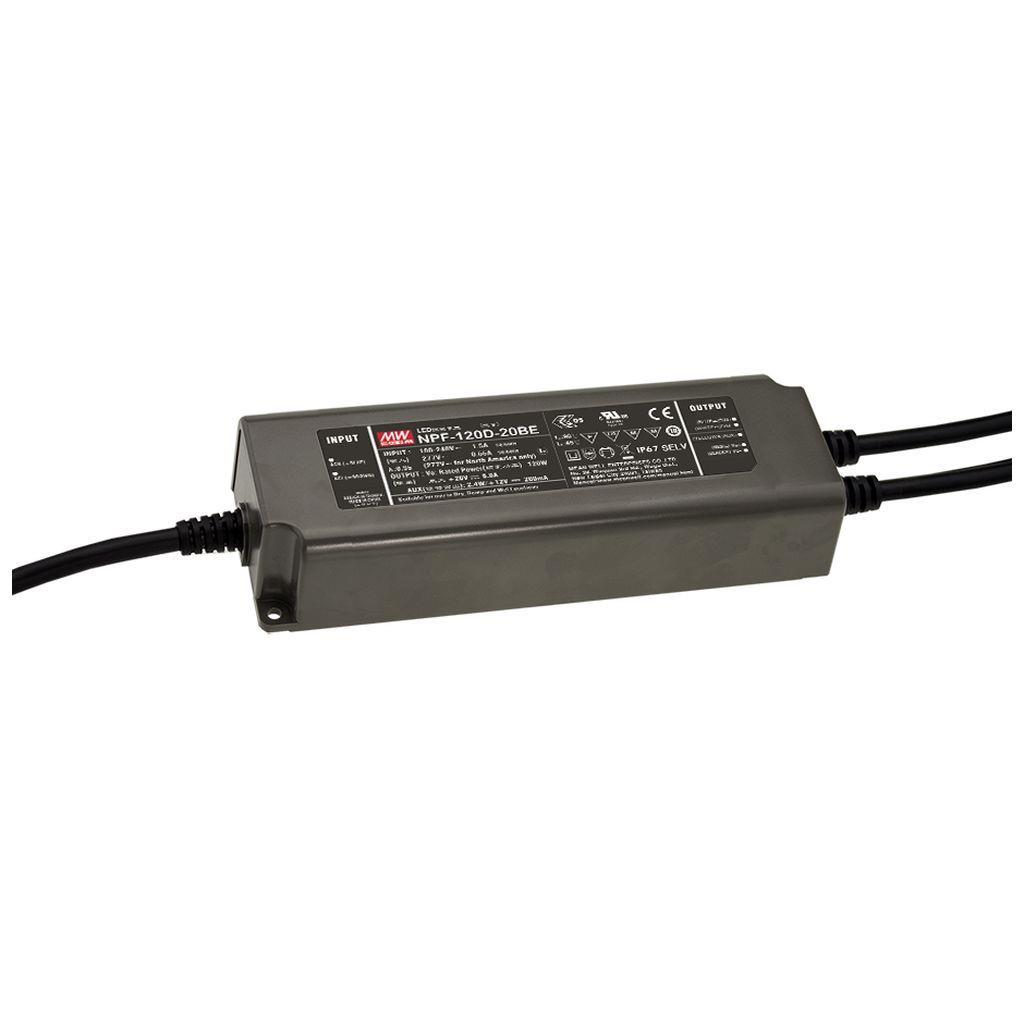 MEAN WELL NPF-120D-30BE AC-DC Single output LED Constant current (CC) with Active PFC; Output 30VDC at 4A; 3 in 1 dimming function and DC auxiliary output