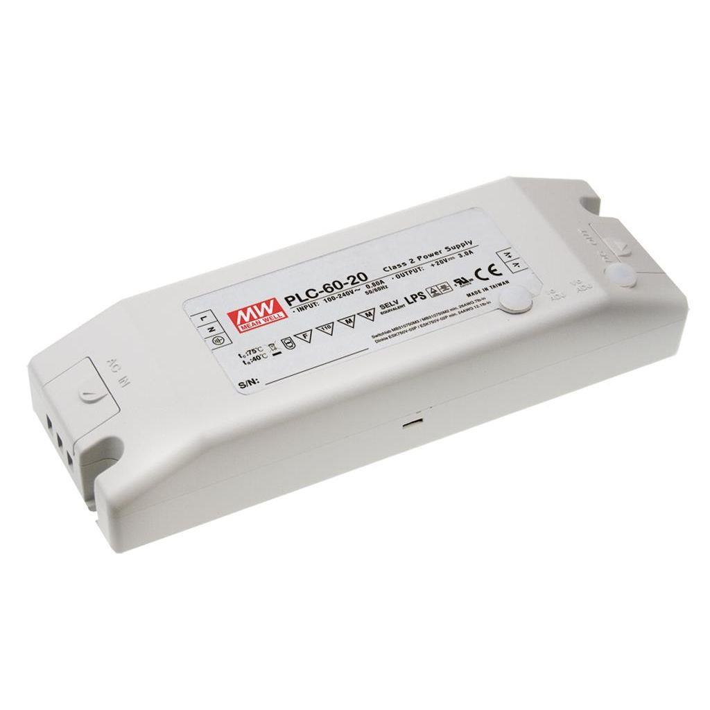 MEAN WELL PLC-60-24 AC-DC Single output LED driver Constant Current (CC); Output 24Vdc at 2.5A; I/O screw terminal block