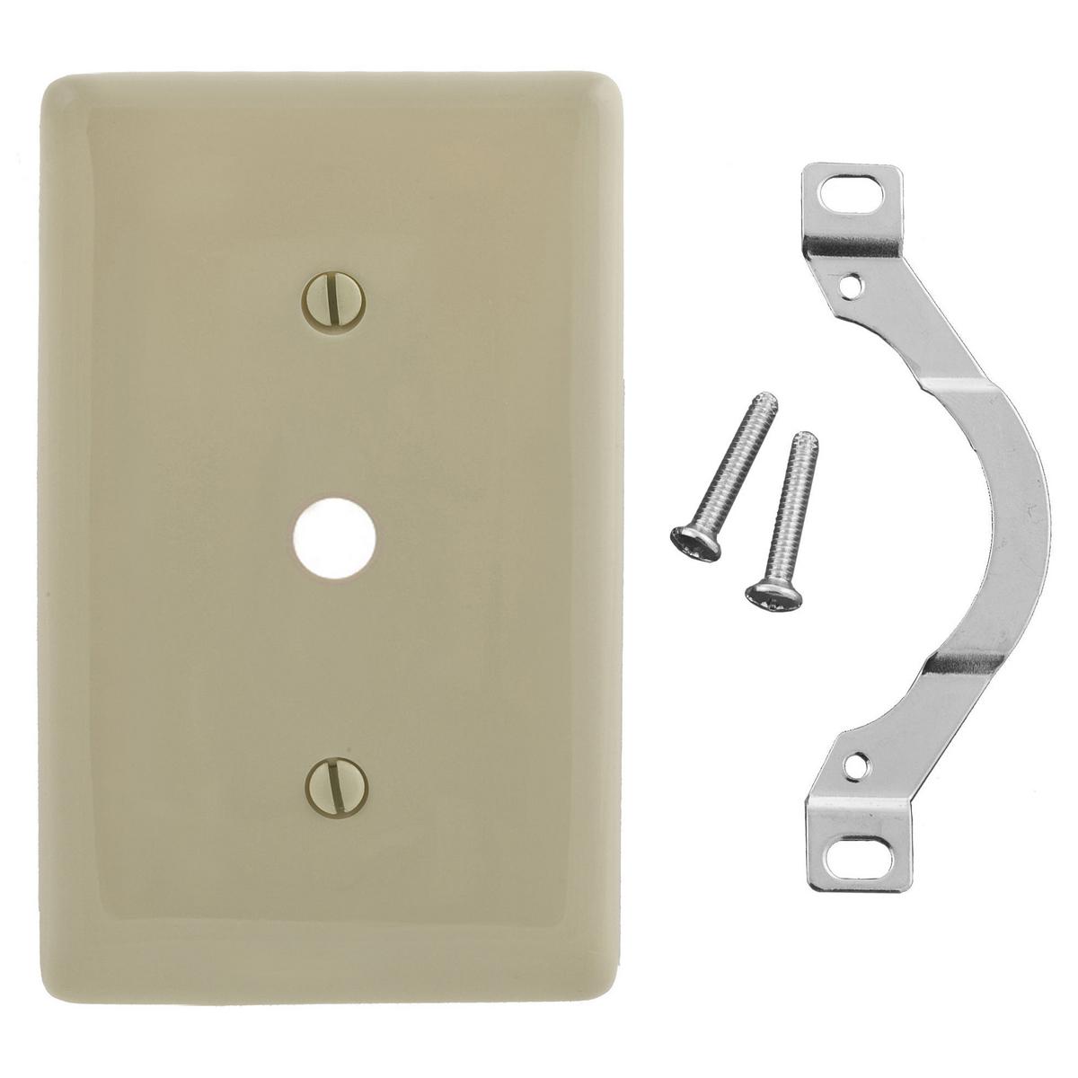 Hubbell NP12I Wallplates and Box Covers, Wallplate, Nylon, 1-Gang, .406" Opening, Strap Mount, Light Almond  ; Reinforcement ribs for extra strength ; High-impact, self-extinguishing nylon material ; Captive screw feature holds mounting screw in place ; Standard Size i