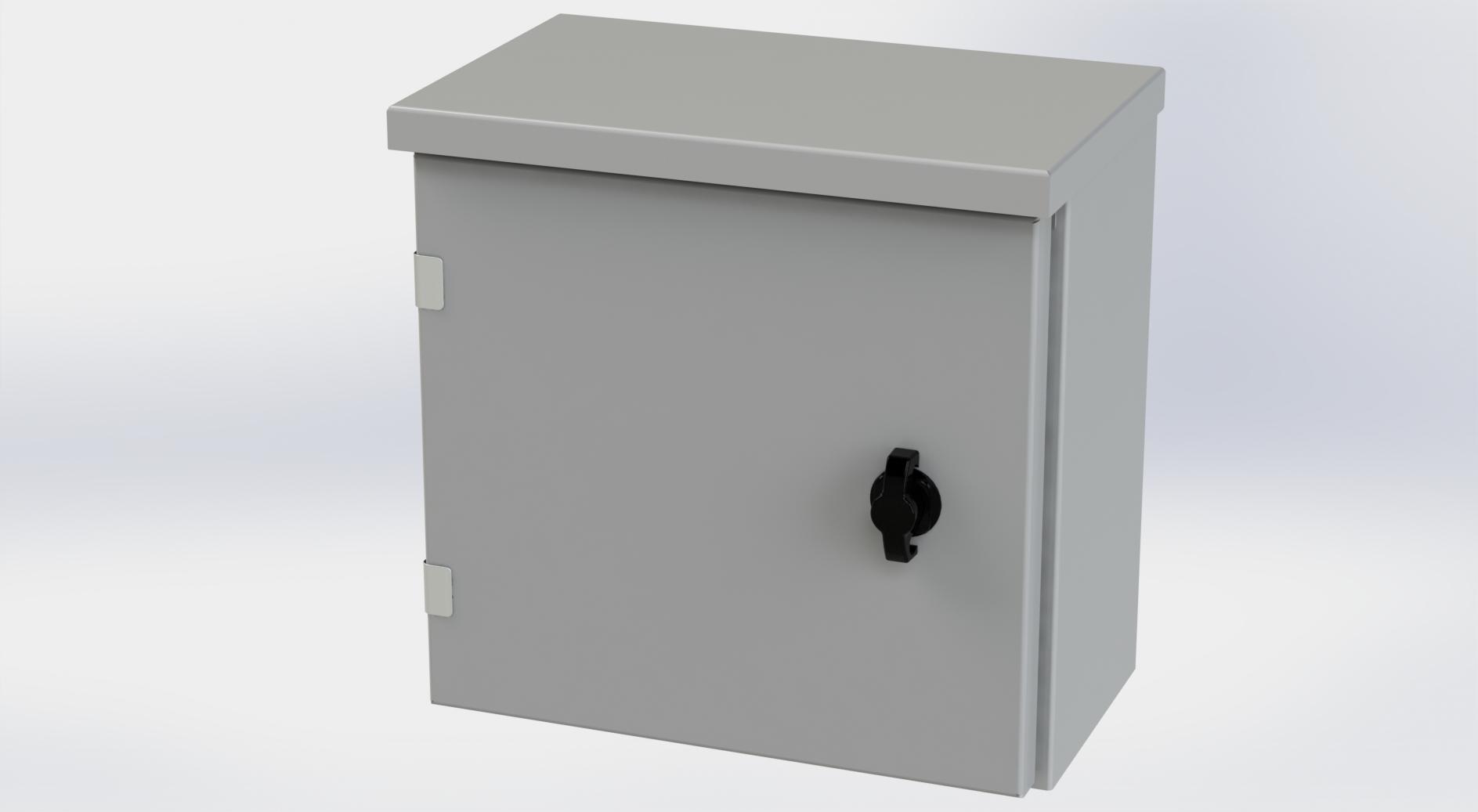 Saginaw Control SCE-12R1206LP Type-3R Hinged Cover Enclosure, Height:12.00", Width:12.00", Depth:6.00", ANSI-61 gray powder coating inside and out. Optional sub-panels are powder coated white.