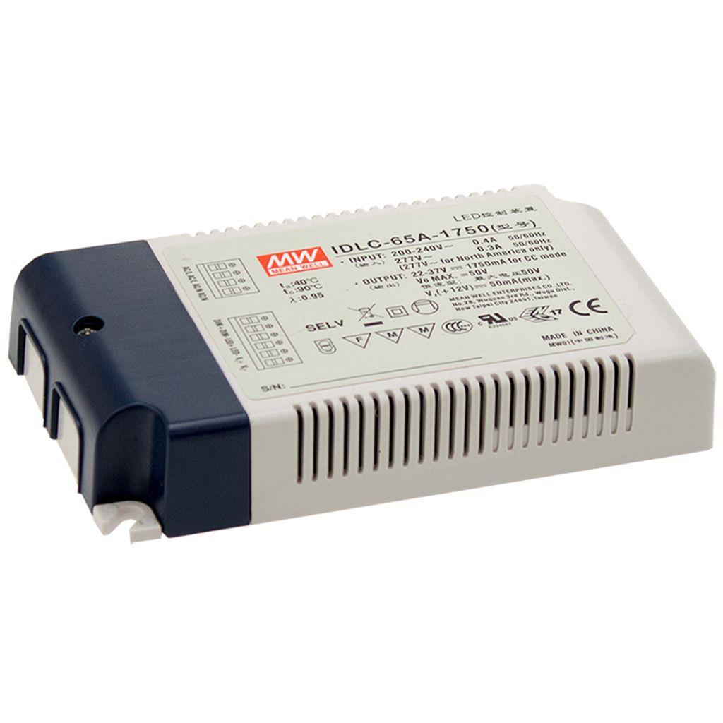 MEAN WELL IDLC-65A-1050 AC-DC Constant Current LED Driver (CC) with PFC; Output 62Vdc at 1.05A; 2 in 1 dimming with auxiliary output