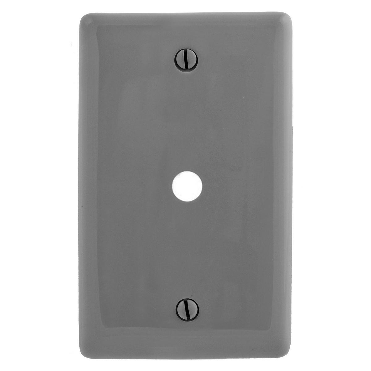 Hubbell NP11GY Wallplates, Nylon, 1-Gang, .406" Opening, Box Mount, Gray  ; Reinforcement ribs for extra strength ; High-impact, self-extinguishing nylon material ; Captive screw feature holds mounting screw in place ; Standard Size is 1/8" larger to give you extra cove