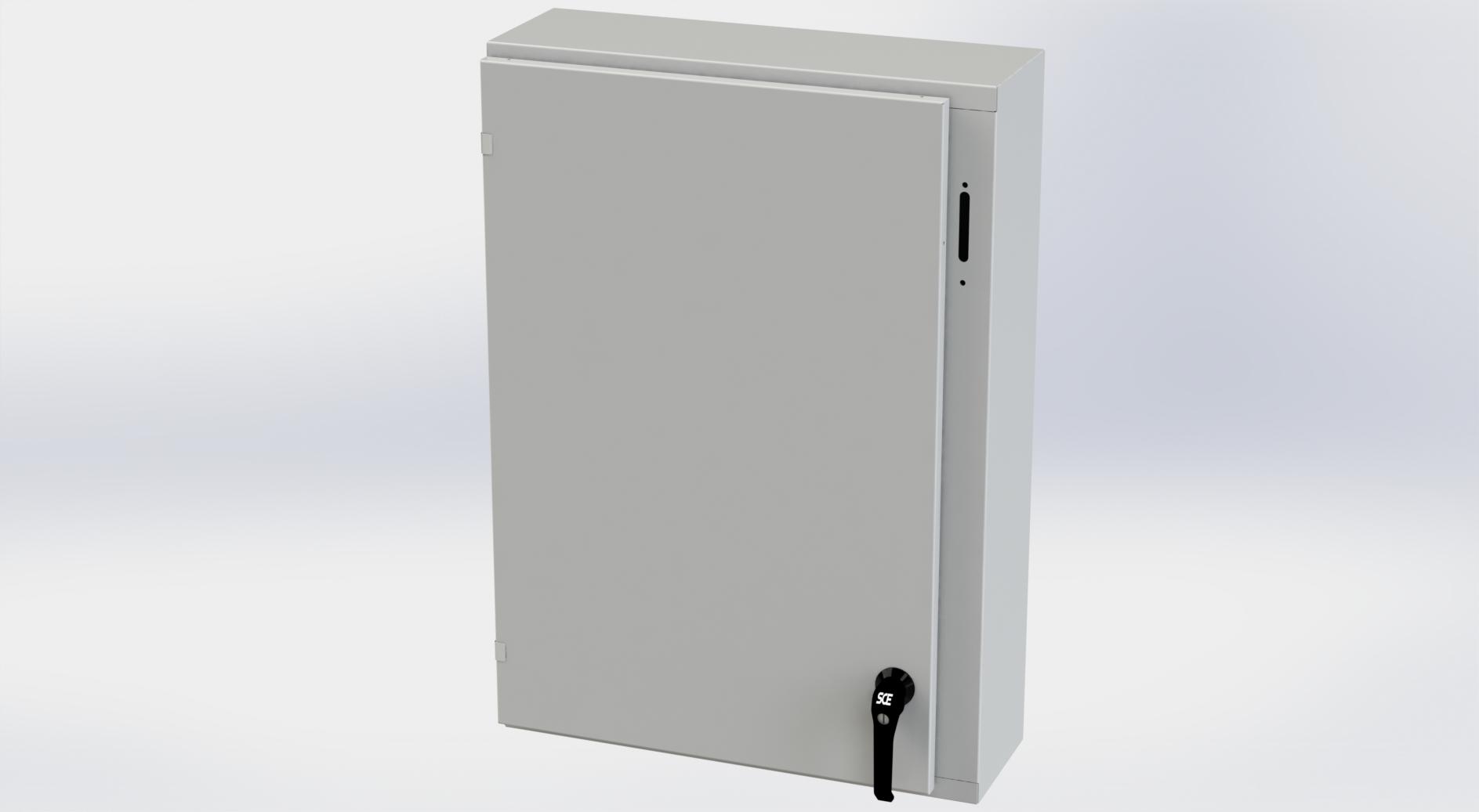 Saginaw Control SCE-36XEL2508LPLG XEL LP Enclosure, Height:36.00", Width:25.38", Depth:8.00", RAL 7035 gray powder coating inside and out. Optional sub-panels are powder coated white.