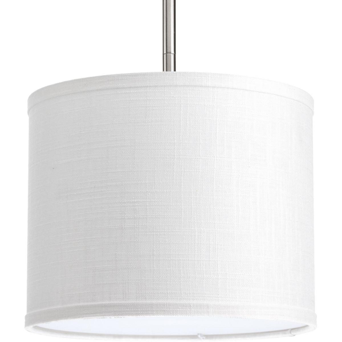 Hubbell P8828-30 The Markor Series is a modular pendant system. The versatile series allow the choice of shades and stem kits. This 10" shade with summer linen fabric is inspired by mid-century design. Acrylic bottom diffuser. This shade can be used with a variety of stem