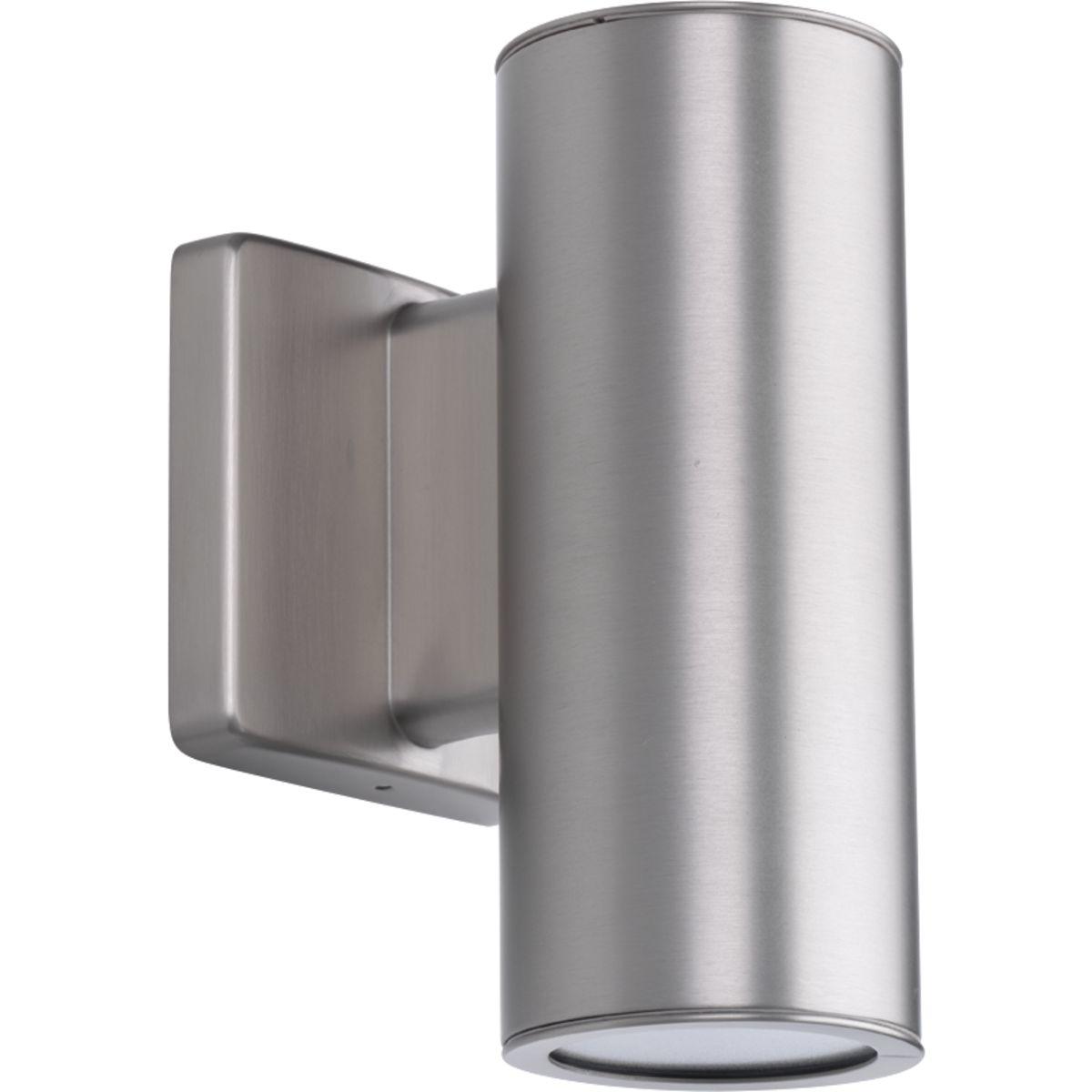 Hubbell P563001-147-30K Sleek, 3" LED cylindrical wall lantern with up/downlight in elegant Satin Nickel finish. Die-cast aluminum wall brackets and heavy-duty aluminum framing. Fade and chip-resistant. UL listed for wet locations. Can be used indoor or outdoor.  ; 3" LED wall m