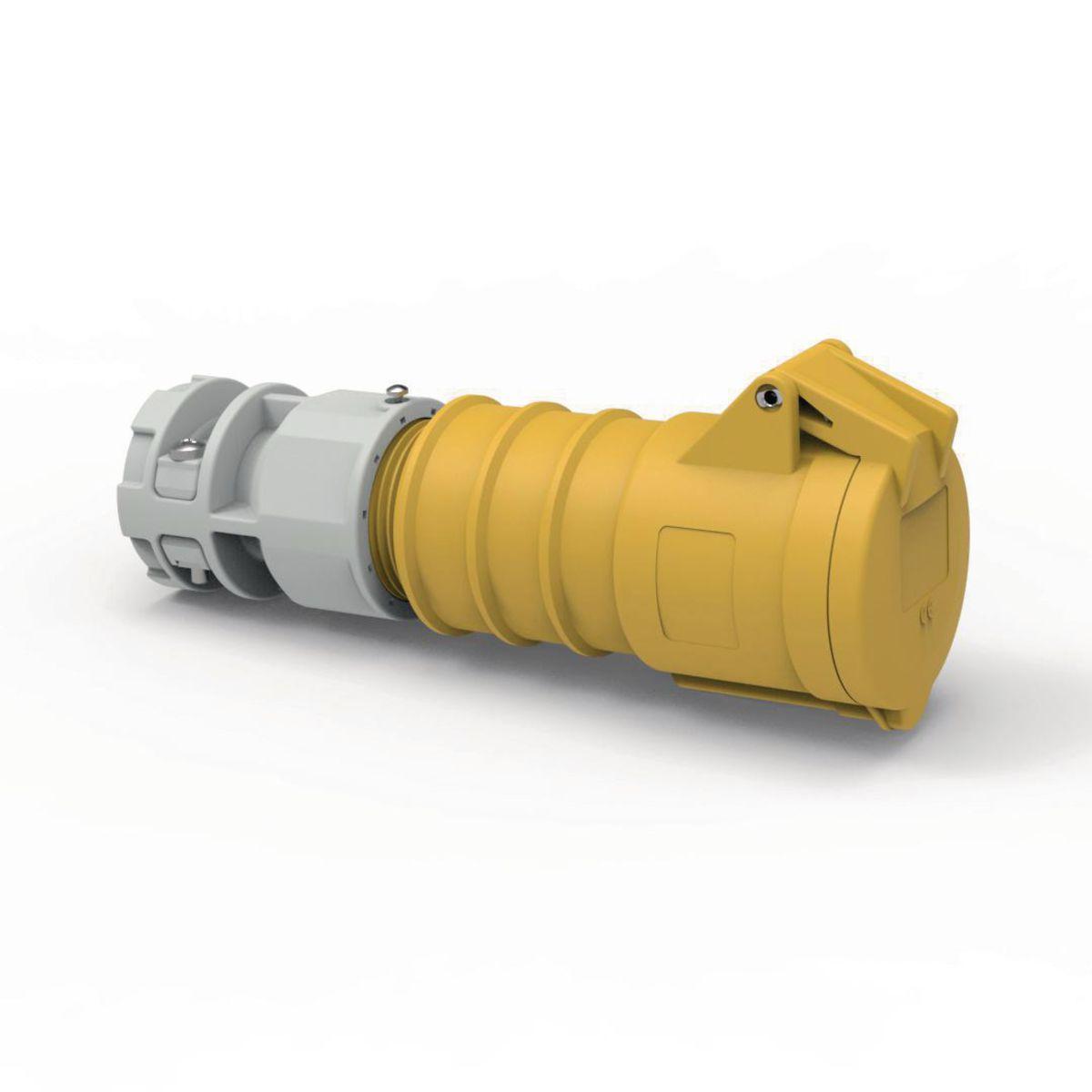 Hubbell C330C4SA Heavy Duty Products, IEC Pin and Sleeve Devices, Hubbell-PRO, Female, Connector Body, 30 A 125 VAC, 2-POLE 3-WIRE, Yellow, Splash Proof  ; IP44 environmental ratings ; Impact and corrosion resistant insulated non-metallic housing ; Sequential contact enga