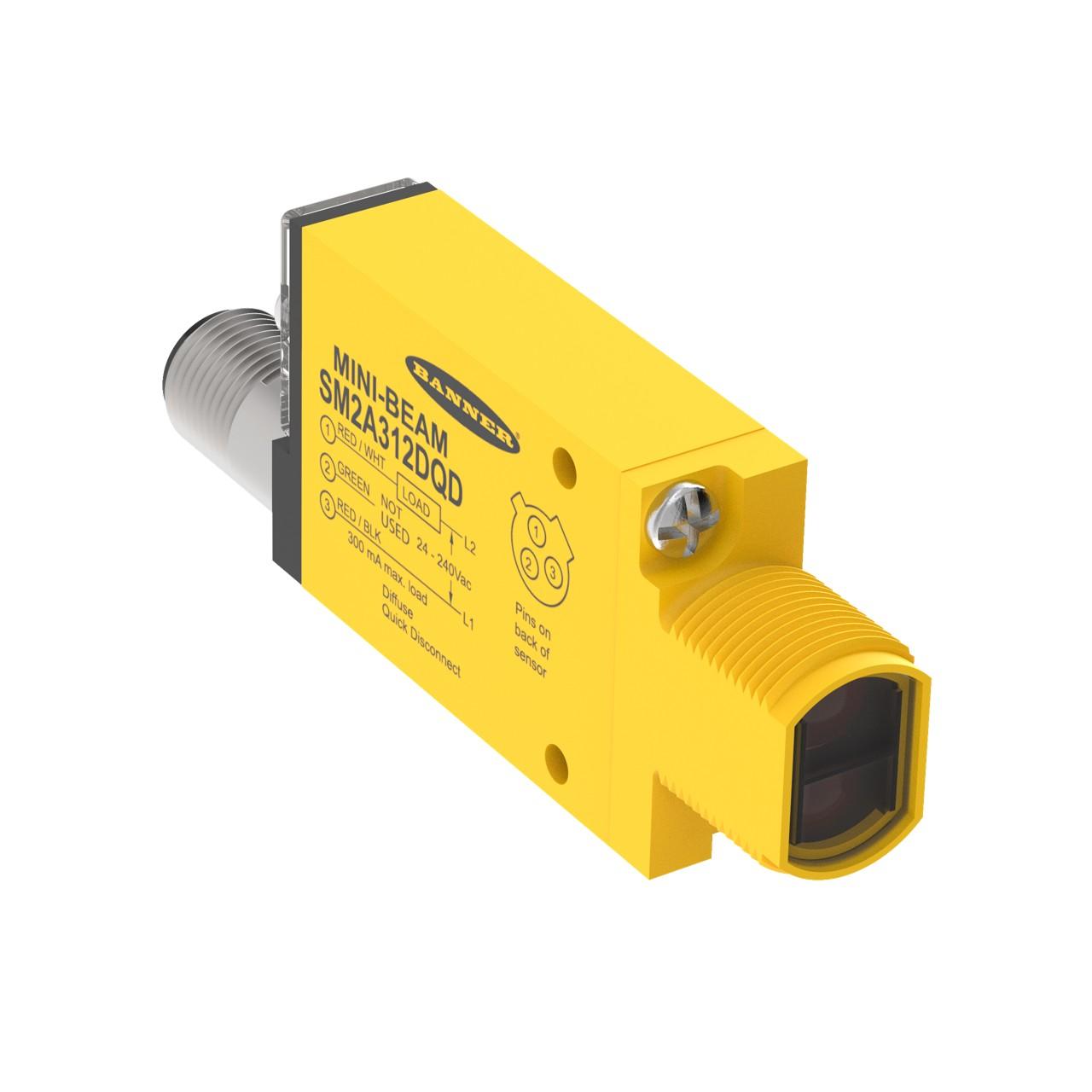 Banner SM2A312DQD MINI-BEAM: Diffuse, Range: 380 mm; Input: 24-240 V ac, Output: SPST Solid-state 2-Wire, Micro 3-pin Integral QD