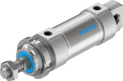 Festo 196041 round cylinder DSNU-50-40-PPV-A For position sensing, with adjustable end-position cushioning. Various mounting options, with or without additional mounting components. Stroke: 40 mm, Piston diameter: 50 mm, Piston rod thread: M16x1,5, Cushioning: PPV: Pn