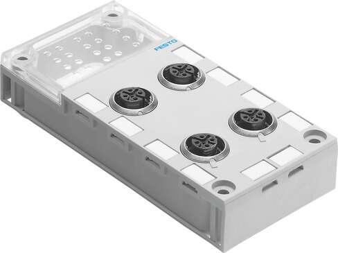 Festo 541254 manifold block CPX-AB-4-M12X2-5POL-R for modular electrical terminal CPX. Additional functions: (* Screening additionally on metal thread, * Speedcon), Corrosion resistance classification CRC: 1 - Low corrosion stress, Protection class: (* IP65, * IP67), 