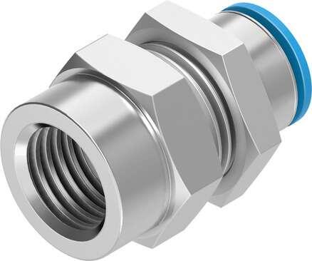Festo 153776 push-in bulkhead fitting QSSF-3/8-3/8-U with female thread. Size: Standard, Nominal size: 8,5 mm, Type of seal on screw-in stud: coating, Assembly position: Any, Container size: 1