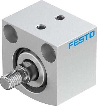 Festo 188187 short-stroke cylinder ADVC-25-5-A-P No facility for sensing, piston-rod end with male thread. Stroke: 5 mm, Piston diameter: 25 mm, Cushioning: P: Flexible cushioning rings/plates at both ends, Assembly position: Any, Mode of operation: double-acting