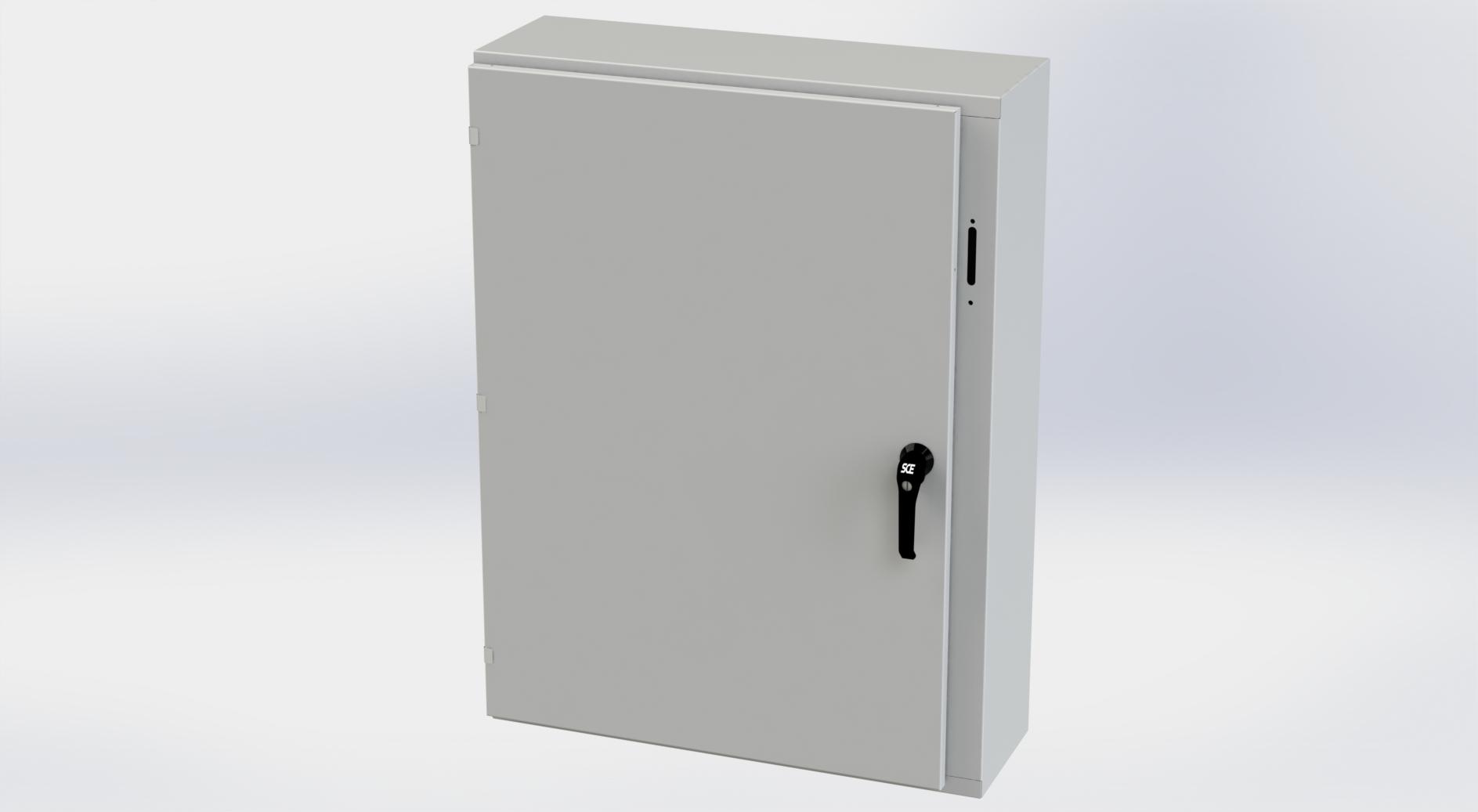 Saginaw Control SCE-42XEL3110LPLG XEL LP Enclosure, Height:42.00", Width:31.38", Depth:10.00", RAL 7035 gray powder coating inside and out. Optional sub-panels are powder coated white.