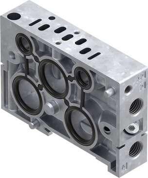 Festo 161110 manifold sub-base NAW-1/8-02-VDMA Connections at side. Width: 18 mm, Based on the standard: ISO 15407-1, Operating medium: Compressed air in accordance with ISO8573-1:2010 [7:4:4], Note on operating and pilot medium: Lubricated operation possible (subsequ