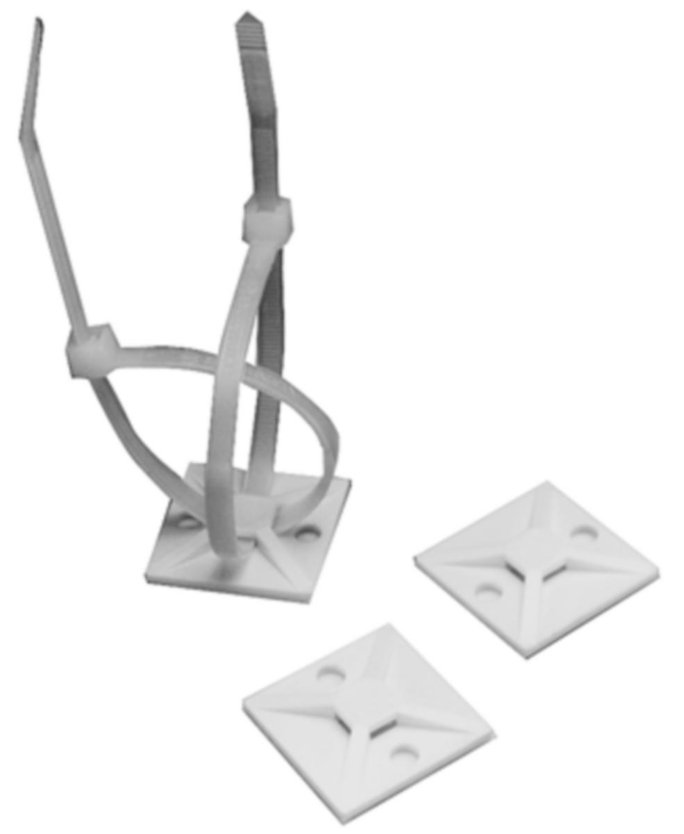Hubbell CTB100AA4C Nylon Cable tie mounting bases, Color:Natural, 1" L, 1" W, Max Tie Slot Width: 0.20", Tensile Strength: 30 Lbs.  ; Cable Tie Base ; 