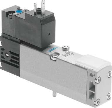 Festo 547221 solenoid valve VSVA-B-M52-MH-A2-3AC1 With square plug, shape C Valve function: 5/2 monostable, Type of actuation: electrical, Valve size: 18 mm, Standard nominal flow rate: 550 l/min, Operating pressure: 3 - 10 bar