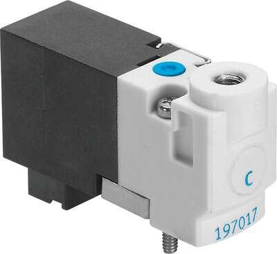 Festo 197053 solenoid valve MHP1-M1H-2/2G-M3-PI Semi in-line valve for individual and manifold mounting, very compact, with plug connector on bottom (plug-in) Valve function: 2/2 closed, monostable, Type of actuation: electrical, Width: 10 mm, Standard nominal flow ra