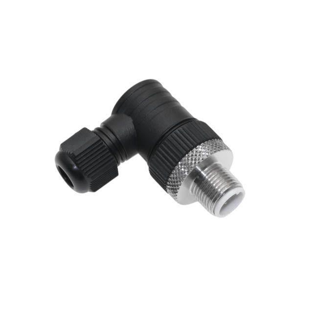 Mencom MDE45-4MP-FW07-R Ethernet, Field Wireable, 4 Pole, M12 D-Coded Male Right Angle, PG07 3-6.5mm
