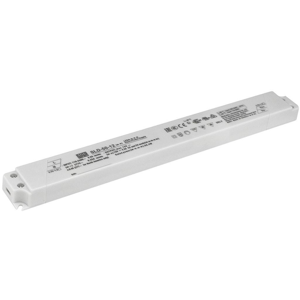 MEAN WELL SLD-50-12 AC-DC Linear LED driver Mix mode (CV+CC) with PFC; Output 12Vdc at 4.2A; Slim and plastic housing design