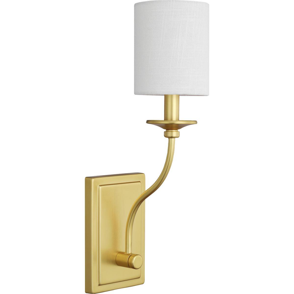 Hubbell P710018-012 Inspired at its roots by an understated beauty and a breathtaking formal elegance, this wall sconce will make a stunning addition to any luxurious living space. A satin brass arm flows down from an ornamental light base to a rectangular backplate. On top 