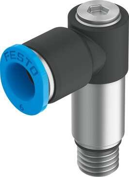 Festo 130837 push-in L-fitting, long QSMLLV-M7-6-I 360° orientable, external thread with internal hexagon. Size: Mini, Nominal size: 1,9 mm, Type of seal on screw-in stud: Sealing ring, Assembly position: Any, Container size: 10