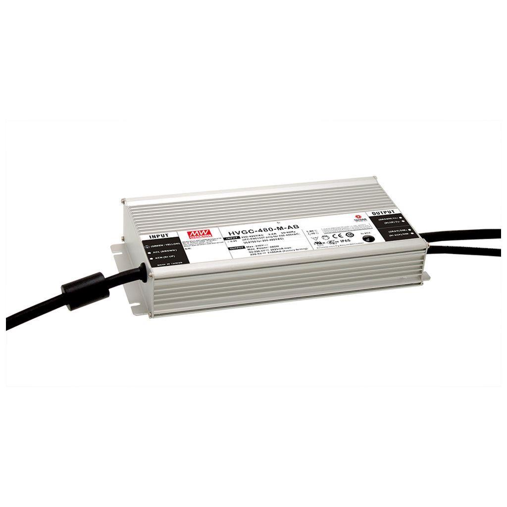 MEAN WELL HVGC-480-L-AB AC-DC Single output LED driver Constant Power Mode with built-in PFC; Output 343Vdc at 1.75A; IP65; Cable output; Dimming with 0-10V PWM resistance; Built-in Potentiometer