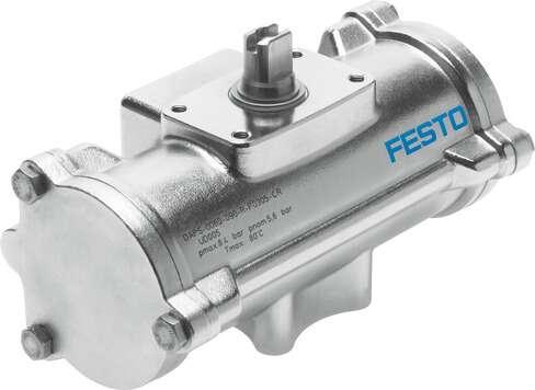Festo 552872 semi-rotary drive DAPS-0120-090-R-F0507-CR double-acting, air connection to VDI/VDE 3845 Namur valves, direct flange mounting, stainless steel version. Size of actuator: 0120, Flange hole pattern: (* F05, * F07), Swivel angle: 90 deg, Shaft connection dep