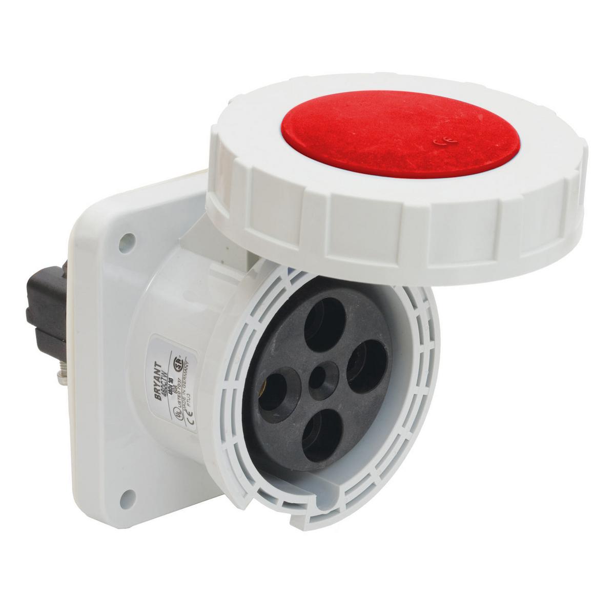 Hubbell 520R7W Heavy Duty Products, IEC Pin and Sleeve Devices, Industrial Grade, Female Receptacle, 20A 3-Phase Wye 277/480V AC, 4-Pole 5-Wire Grounding, Screw Terminals, Red, Watertight  ; Watertight