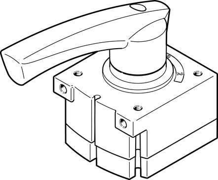 Festo 3488215 hand lever valve VHER-H-B43U-B-G18 Valve function: 4/3-way, pressurised, Type of actuation: manual, Width: 42 mm, Standard nominal flow rate: 800 l/min, Operating pressure: 0 - 10 bar