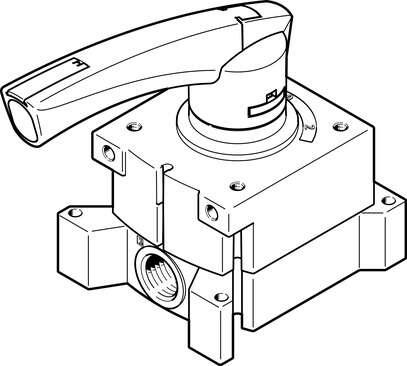 Festo 3488216 hand lever valve VHER-P-H-B43U-G18 Valve function: 4/3-way, pressurised, Type of actuation: manual, Width: 51 mm, Standard nominal flow rate: 600 l/min, Operating pressure: 0 - 10 bar