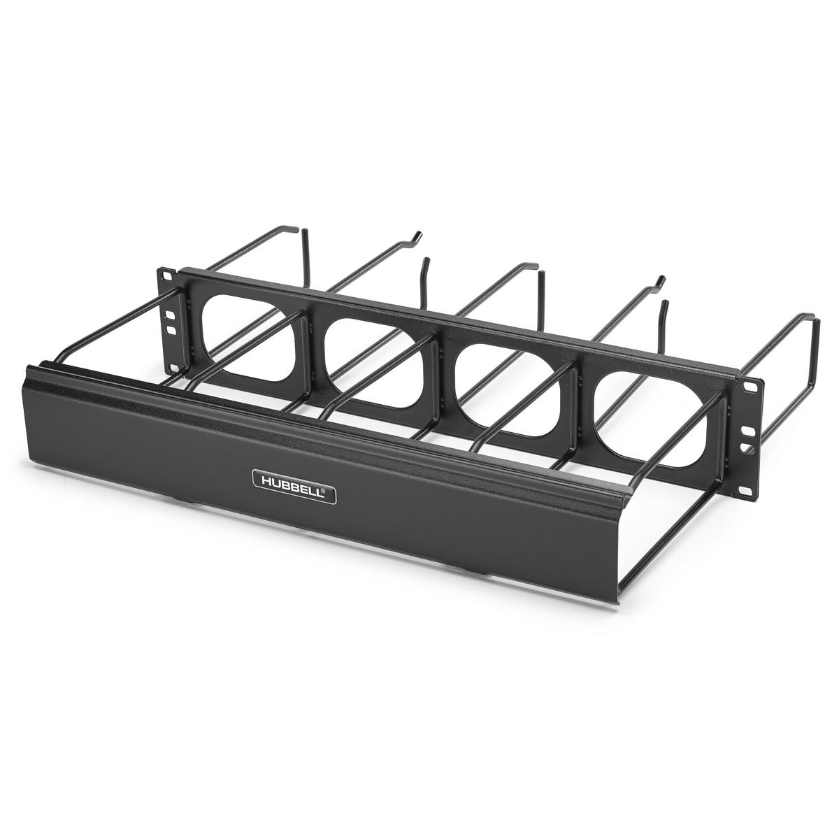 Hubbell HM147C Hubbell Premise Wiring Products, Horizontal Cable Management, M-Series, 1-Unit, 4" Front Extension, 7" Rear Extension, With Cover, Black  ; Double Sided