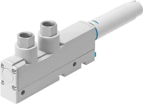 Festo 532719 vacuum generator VN-14-H-T4-PI5-VI5-RO2-A With ejector pulse. Standard, high vacuum, width 18 mm, T shape with female thread and open silencer. Nominal size, Laval nozzle: 1,4 mm, Grid dimension: 18 mm, Design, silencer: open, Assembly position: Any, Ejec