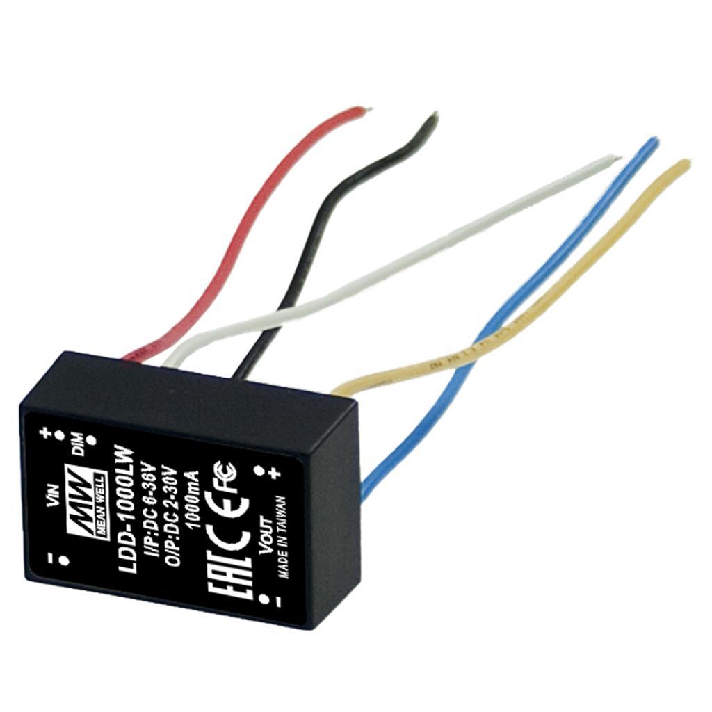 MEAN WELL LDD-350LW DC-DC Step down LED driver Constant Current (CC); Input 9-36Vdc; Output 0.35A at 2-32Vdc; Wired in- output; Dimming with PWM and remote ON/OFF