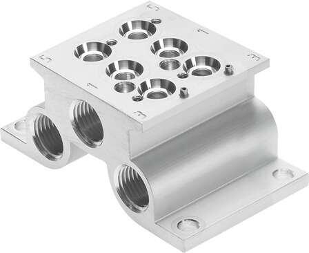 Festo 550088 manifold block CPE18-PRS-3/8-2-NPT For CPE valves. Grid dimension: 26 mm, Assembly position: Any, Max. number of valve positions: 2, Max. no. of pressure zones: 2, Operating pressure: -13 - 145 Psi