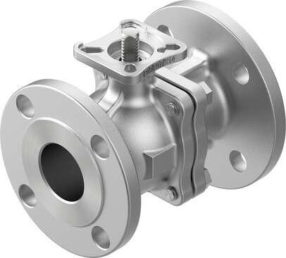 Festo 4810856 ball valve VZBF-2-P1-20-D-2-F0507-V15V15 Stainless steel, 2/2-way, nominal width 2", top flange F0710, PN20, ANSI class 150. Design structure: 2-way ball valve, Type of actuation: mechanical, Sealing principle: soft, Assembly position: Any, Mounting type: