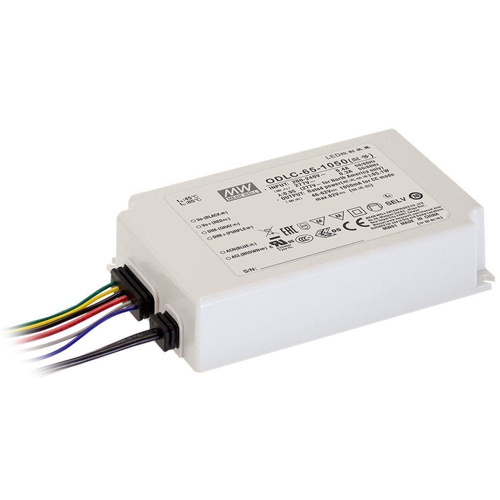 MEAN WELL ODLC-65A-1400 AC-DC Constant Current mode (CC) LED driver with PFC; Input range 180-295VAC; Output 46VDC at 1.4A; 12VDC/50mA auxiliary output