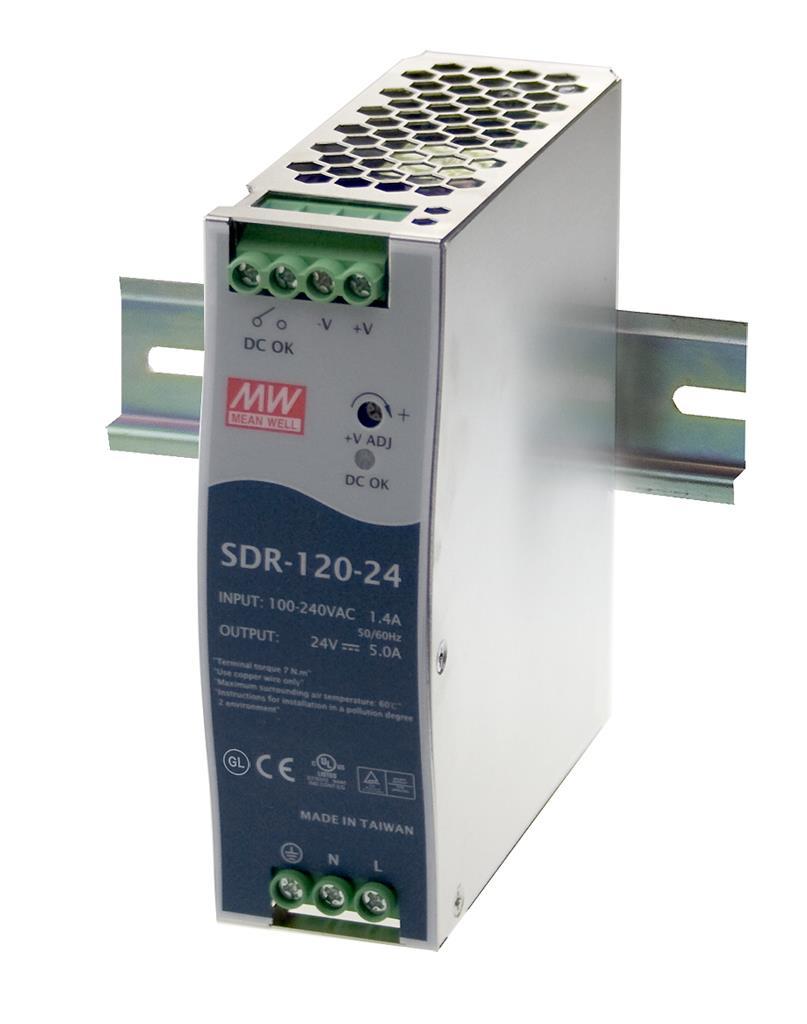 MEAN WELL SDR-120-12 AC-DC Industrial DIN rail power supply; Output 12Vdc at 10A; Metal casing; Ultra slim width 40mm