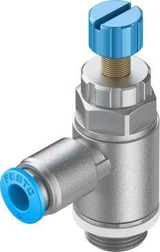 Festo 534339 one-way flow control valve GRLA-1/4-QS-8-RS-D With knurled screw and lock nut Valve function: One-way flow control function, Pneumatic connection, port  1: QS-8, Pneumatic connection, port  2: G1/4, Adjusting element: Knurled screw, Mounting type: (* Thre