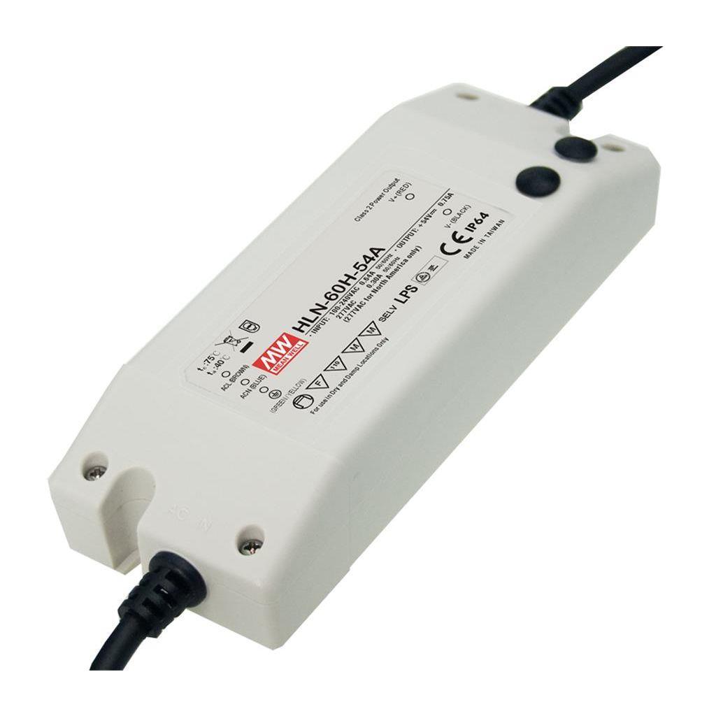 MEAN WELL HLN-60H-20A AC-DC Single output LED driver Mix mode (CV+CC); Output 20Vdc at 3A; IP64; cable output; Dimming with Potentiometer