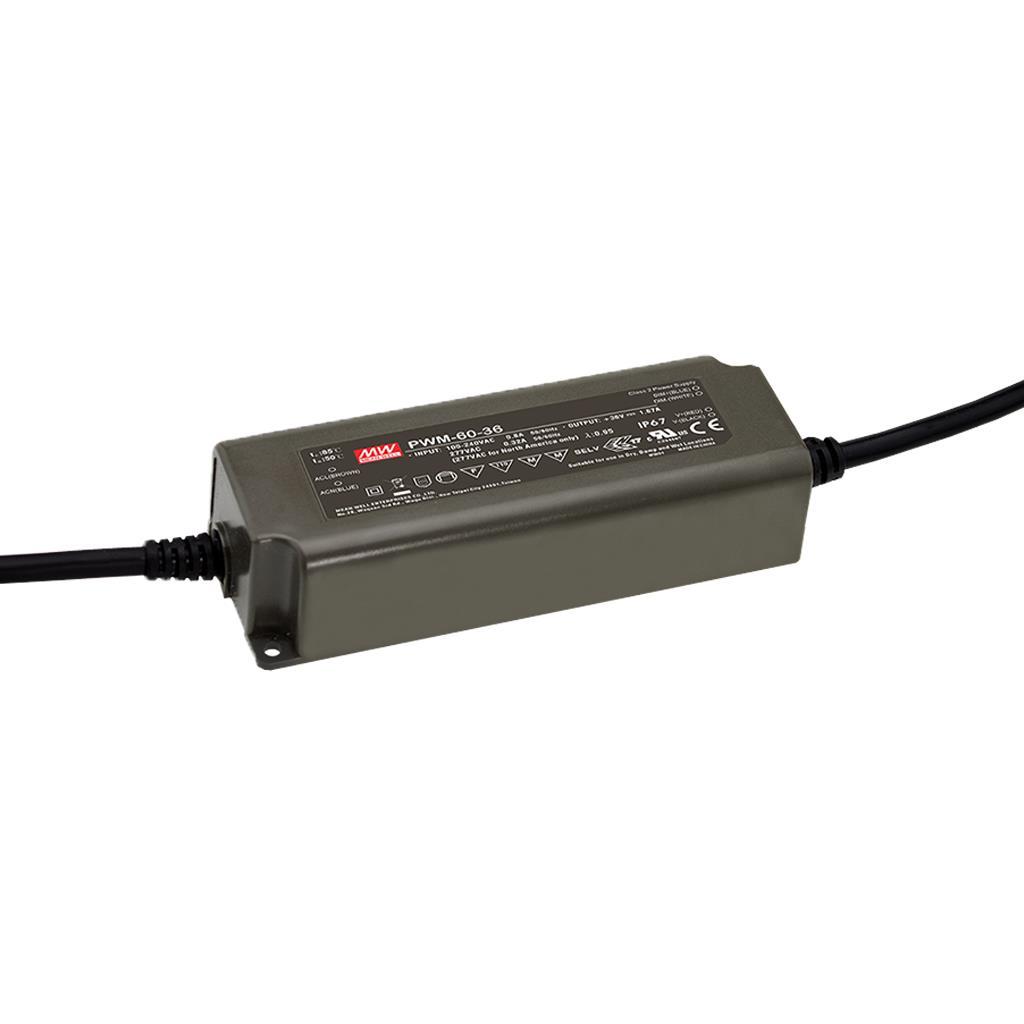 MEAN WELL PWM-60-24TY1 AC-DC Single output LED driver Constant Voltage (CV); PWM output for LED strips; Output 24Vdc at 2.5A; Tuya Bluetooth control protocol; IP67