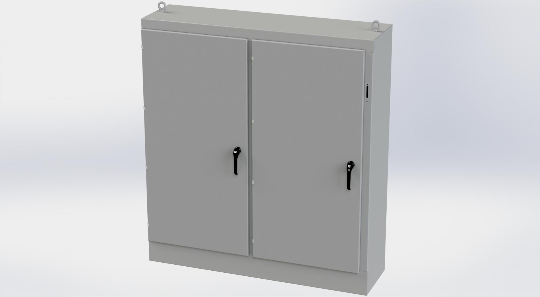 Saginaw Control SCE-72XM6618 2DR XM Enclosure, Height:72.00", Width:65.75", Depth:18.00", ANSI-61 gray powder coating inside and out. Sub-panels are powder coated white.
