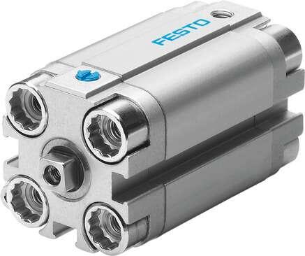 Festo 157041 compact cylinder AEVULQ-25-25-P-A For proximity sensing. Secured against rotation by means of square piston rod. Stroke: 25 mm, Piston diameter: 25 mm, Cushioning: P: Flexible cushioning rings/plates at both ends, Assembly position: Any, Mode of operation