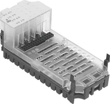 Festo 543813 input module CPX-8NDE for modular electrical terminal CPX. Dimensions W x L x H: (* (incl. interlinking block and connection technology), * 50 mm x 107 mm x 50 mm), No. of inputs: 8, Diagnosis: Short circuit/overload per channel, Parameters configuring: (
