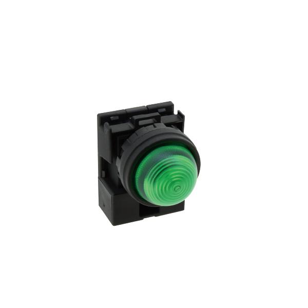 Idec HW1P-2JPQ2S 22mm Pilot Dome PI 6V Blue, IP20 Finger-safe contact block with Push-in terminals,  UL listed, CSA certified, TUV approved, and CE marked,
Super bright LED illumination, UL Type 4X, IP65, 600V/10A contacts with a wide operating range from 5mA at 3V AC/DC 