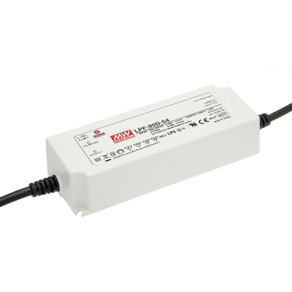 MEAN WELL LPF-90D-24 AC-DC Single output LED driver Mix mode (CV+CC); Output 24Vdc at 3.75A; cable output; Dimming with 1-10V PWM resistance