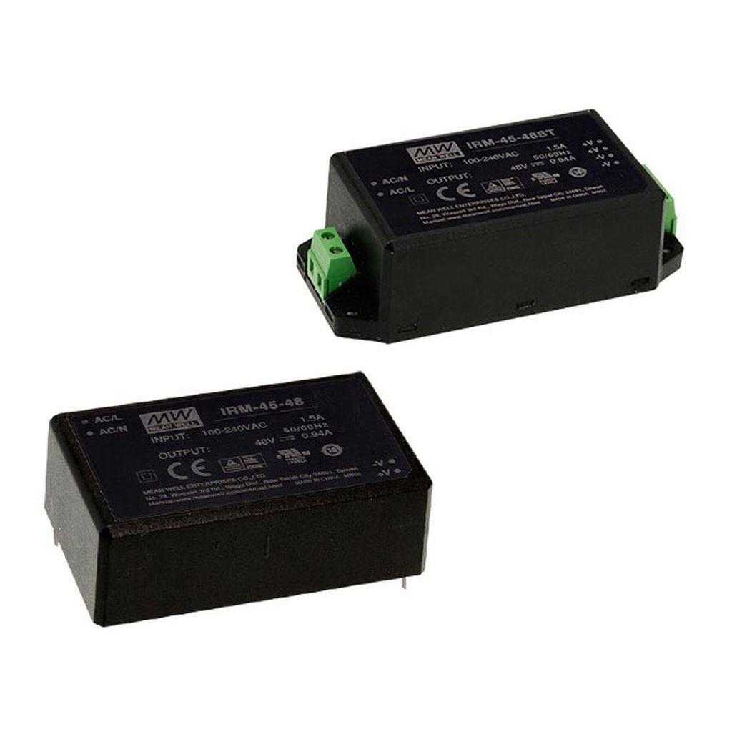 MEAN WELL IRM-45-24 AC-DC Single output Encapsulated power supply; Output 24Vdc at 1.9A; PCB mount style; miniature size