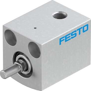 Festo 188075 short-stroke cylinder AEVC-10-10-A-P No facility for sensing, piston-rod end with male thread. Stroke: 10 mm, Piston diameter: 10 mm, Spring return force, retracted: 3 N, Cushioning: P: Flexible cushioning rings/plates at both ends, Assembly position: Any