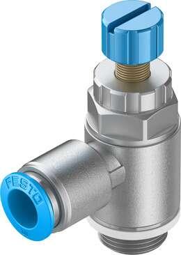 Festo 534343 one-way flow control valve GRLA-3/8-QS-10-RS-D With knurled screw and lock nut Valve function: One-way flow control function, Pneumatic connection, port  1: QS-10, Pneumatic connection, port  2: G3/8, Adjusting element: Knurled screw, Mounting type: (* Th
